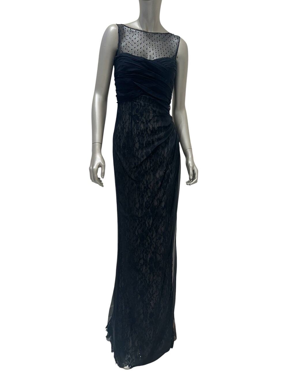Valentino Black Lace & Silk Draped Evening Gown Sz.6